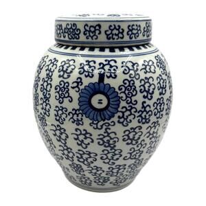 Ballard Designs Large Blue & White Chinoiserie Porcelain Ginger Jar with Lid